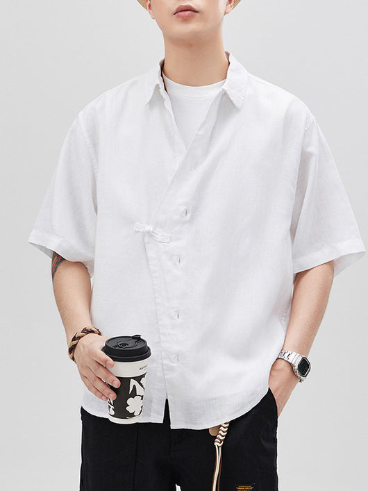 Camisa de Lino Manga Corta para Hombre - Estilo Moderno - Image 10
