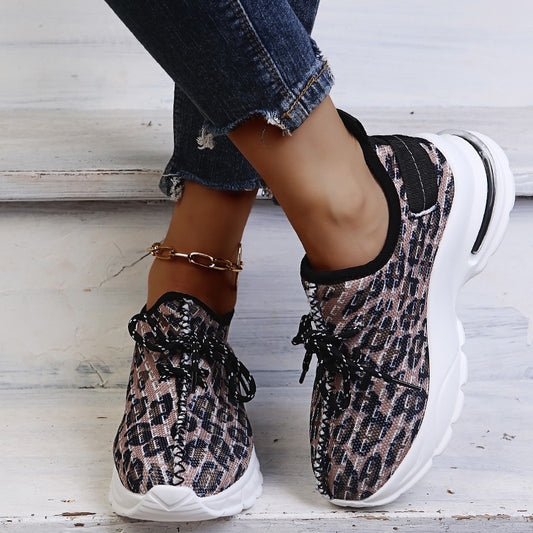 Zapatillas Plataforma Estampado Leopardo para Mujer - Sneakers Casuales Cómodos