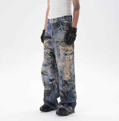 Pantalones Vaqueros Rectos con Estampado 3D Efecto Graffiti Rasgado - Image 10