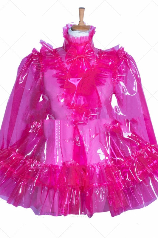 Vestido Transparente de Doncella en PVC Rojo Rosa - Image 4