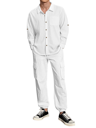 Traje Overol Lino con Solapa y Mangas Largas - Image 7