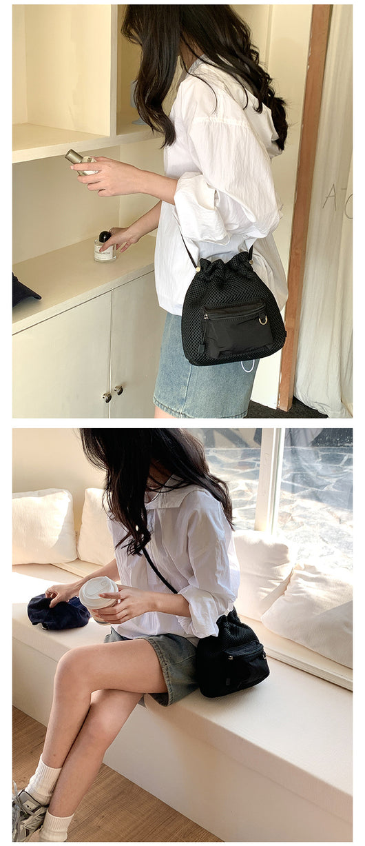 Bolsa Bucket de Malla con Cordón - Bolso Mensajero Chic para Mujeres - Image 22
