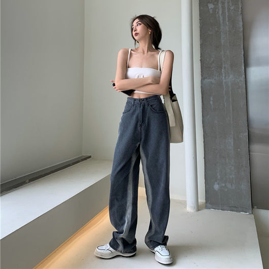 Pantalón Denim Gris Degradado Cintura Alta Ancho Suelto - Image 13