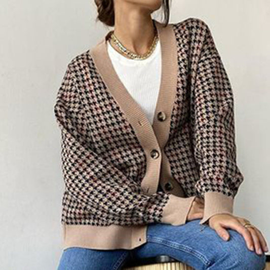 Suéter Suelto Estampado Pata de Gallo para Mujer