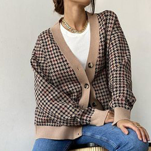 Suéter Suelto Estampado Pata de Gallo para Mujer