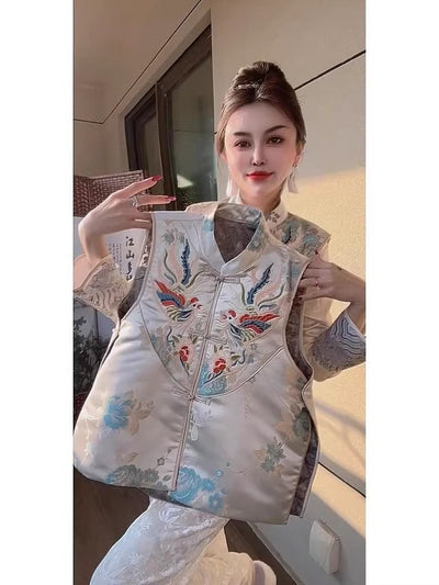 Chaleco Estilo Chino Retro para Mujer con Cuello Tipo Smoking y Cierre de Botones - Image 22