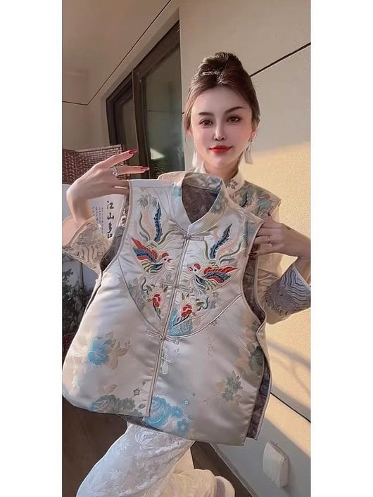 Chaleco Estilo Chino Retro para Mujer con Cuello Tipo Smoking y Cierre de Botones - Image 22