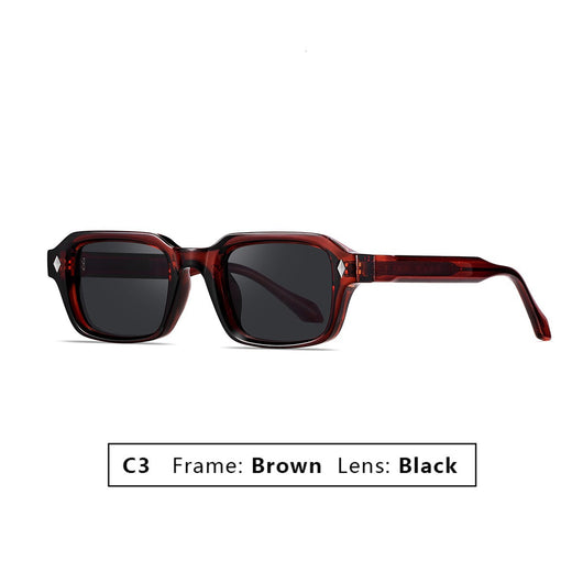 Black square-frame sunglasses with dark lenses and small silver diamond accents on the temples. - Image 5