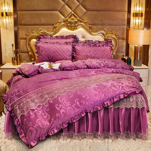 Juego de Cama Acolchado con Volante de Encaje y Terciopelo - Image 14