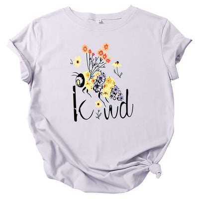 Camiseta Estampado Abejas y Flores Cuello Redondo Manga Corta - Image 6