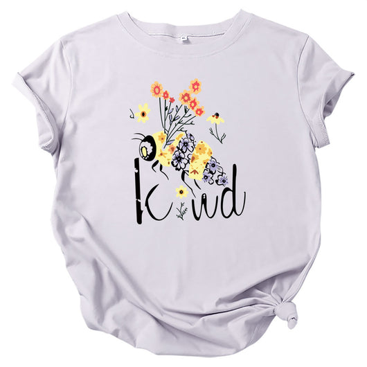Camiseta Estampado Abejas y Flores Cuello Redondo Manga Corta - Image 6