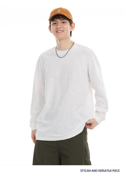 Camiseta de Algodón Pima con Bordado Minimalista - Manga Larga Cuello Redondo - Image 31