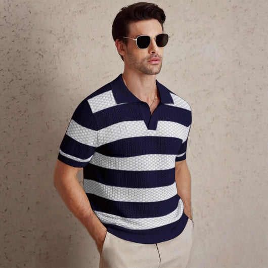 Polo Manga Corta Tejido a Rayas para Hombre