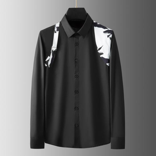 Camisa Casual de Negocios con Contraste de Hombros - Ajuste Slim Elegante para Hombre - Image 2
