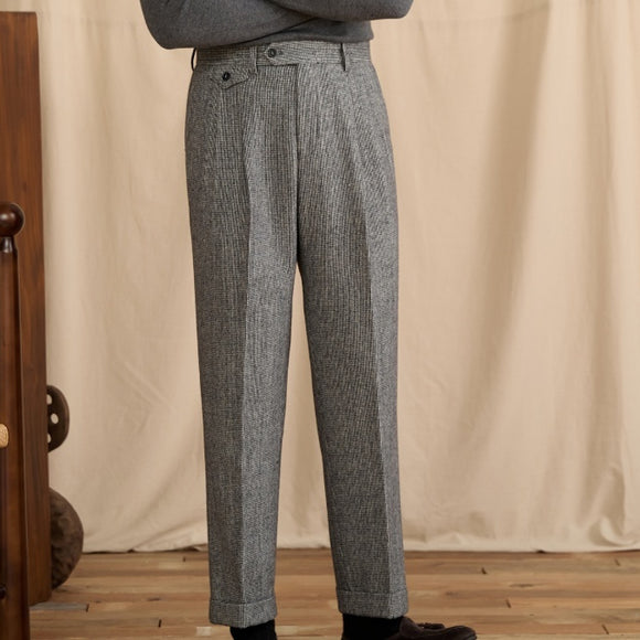 Pantalones de Lana Pata de Gallo Cintura Alta para Hombre - Otoño Invierno