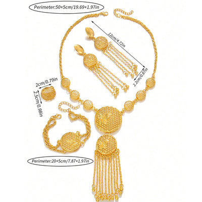 Gold butterfly jewelry set with filigree design, including a necklace, tassel earrings, bracelet, and ring. - Image 5
