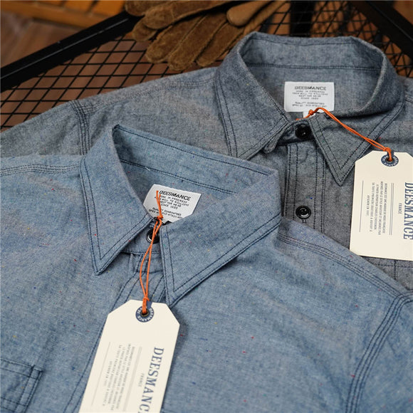 Camisa Casual Retro Slim Fit con Bolsillos para Hombre
