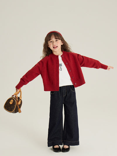 Cardigan Tejido Rojo Estilo Coreano para Niña - Image 9
