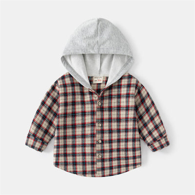Camisa Infantil Coreana a Cuadros con Capucha - Manga Larga Trendy - Image 9