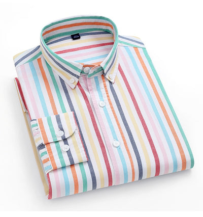 Camisa Oxford de Algodón a Rayas Antirruga para Hombre - Image 29