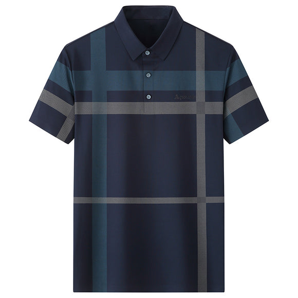 Men's Loose Fit Casual Business Plaid Polo