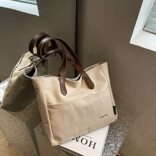 Bolso Tote de Lona con Textura - Capacidad Extra Grande para Hombro - Image 13
