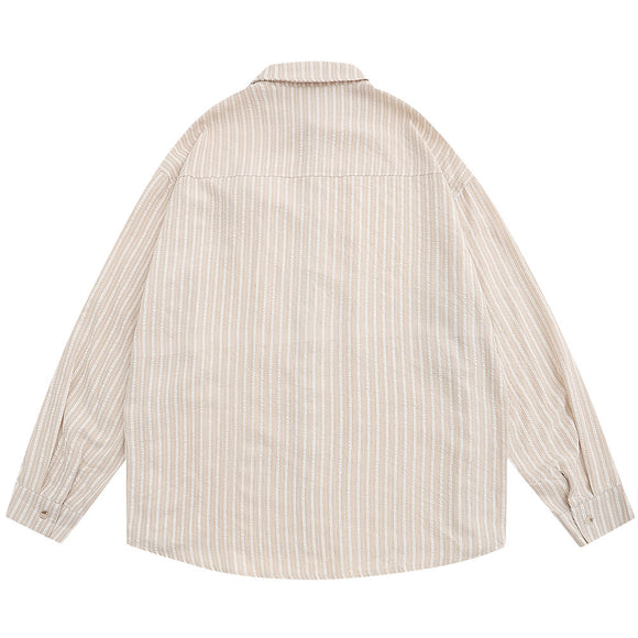 Camisa Hombre Primavera Otoño Flores 3D Rayas Verticales Cuello Solapa Suelta