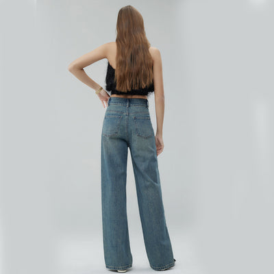 Pantalones Anchos Cintura Alta Estilo Retro con Detalles Rotos para Mujer - Image 4