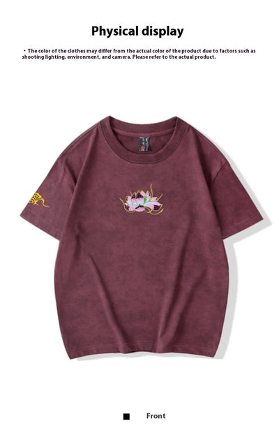 Playera Teñida a Mano con Bordado de Loto Lavado Artesanal - Image 16