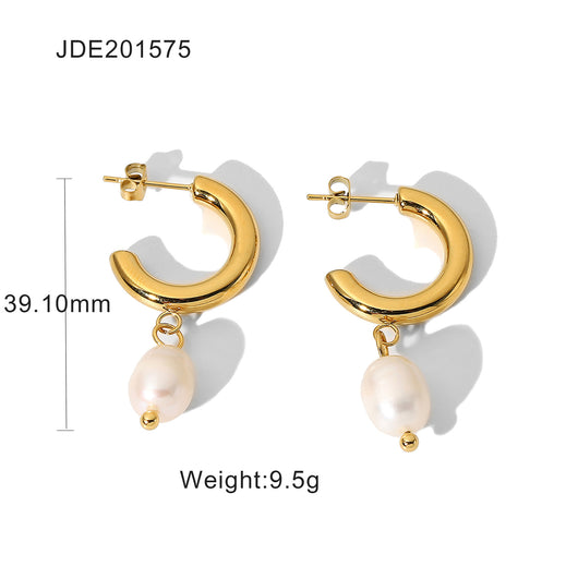 Aretes de Perla en Oro 18K y Acero Inoxidable Personalidad Fashion - Image 3