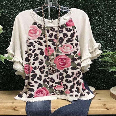 Blusa Suelta Cuello Redondo con Volantes de Encaje y Bloques de Color para Mujer - Image 27
