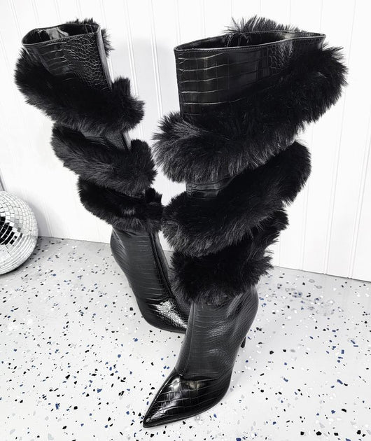 Botas Stiletto de Punta Fina con Ribete de Lana - Image 12