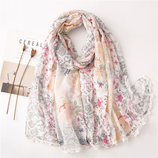 Pañuelo Floral de Encaje Algodón Suave para Mujer - Image 5