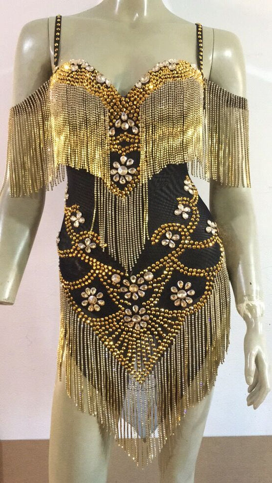 Traje de Baile Latino Brillante con Flecos y Malla Elástica - Image 4