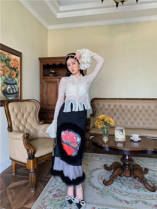 Blusa de Encaje con Patchwork y Mangas Volantes - Image 24