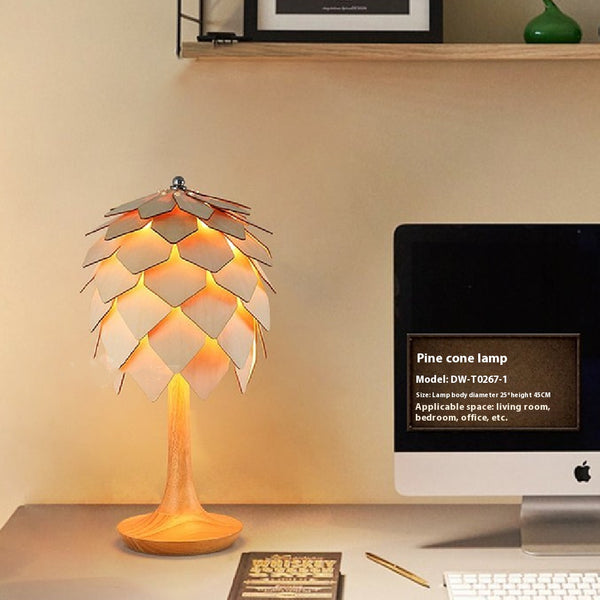 Lámpara de Mesa Estilo Nórdico Minimalista con Piña de Pino