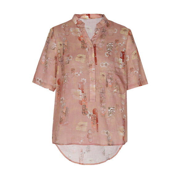 Blusa Casual Estampada Manga Media Cuello V para Mujer