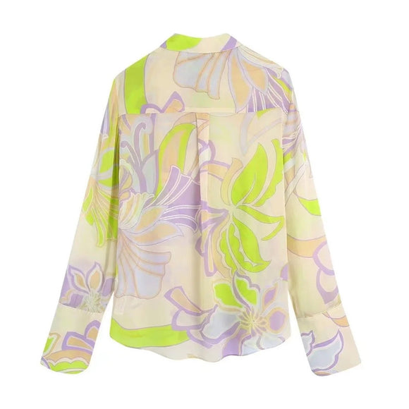 Conjunto Retrô Francês para Primavera e Verão: Blusa Estampada e Calça Reta