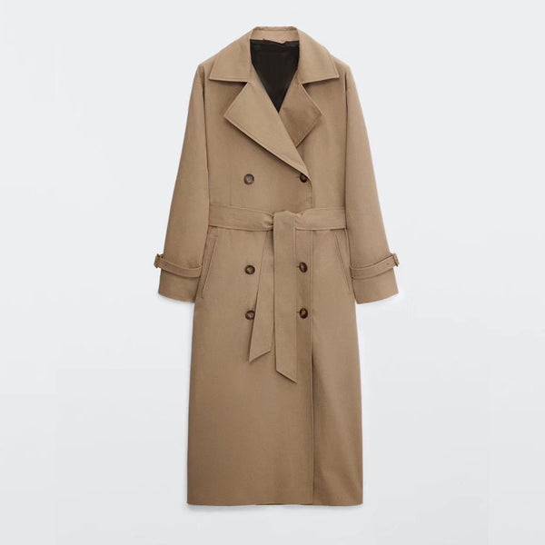 Abrigo Trench Vintage Cruzado para Mujer - Largo Sobre la Rodilla