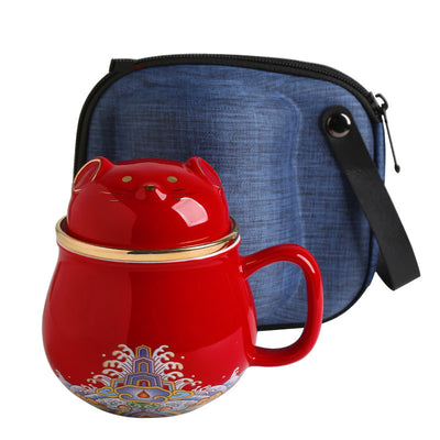 Taza de Té Cerámica Ciudad Prohibida con Tapa - Separador de Infusiones - Image 17