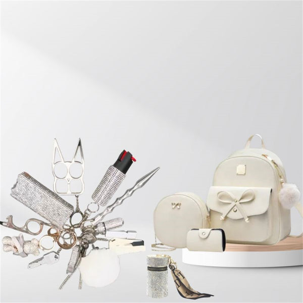 Set de 3 Bolsas: Mochila Crossbody + Cartera de Monedas + Llavero de Seguridad