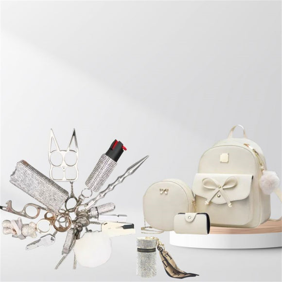 Set de 3 Bolsas: Mochila Crossbody + Cartera de Monedas + Llavero de Seguridad
