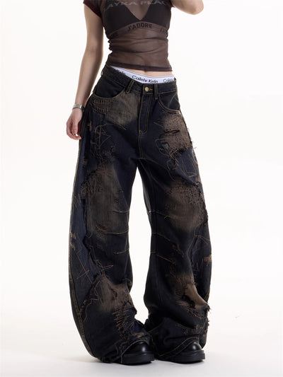 Jeans Rotos Tie-Dye Negro Estilo Retro Hot Girl - Image 4