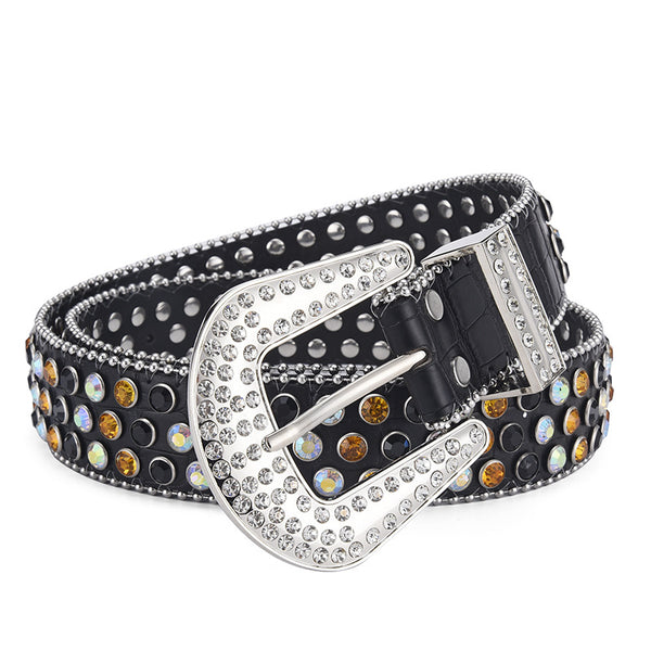 Cinturón Punk Rock Unisex con Remaches y Cristales Brillantes