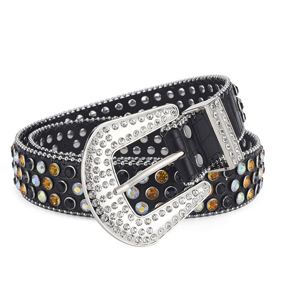 Unisex Punk Rock Belt with Studs and Sparkling Crystals