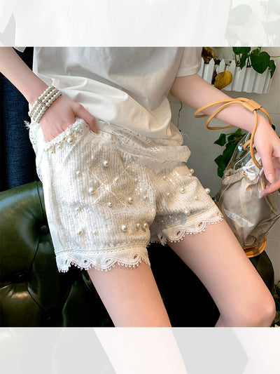 Shorts de Encaje Perlado Brillante para Mujer - Image 5