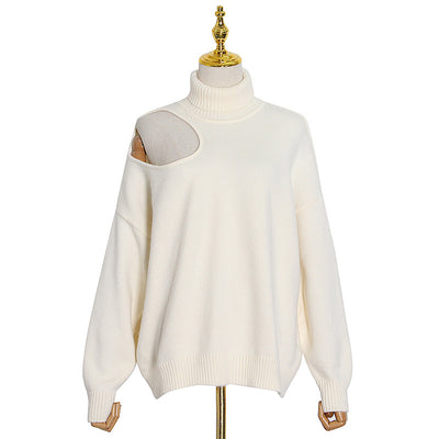 Suéter Suelto Cuello Alto y Hombros Descubiertos para Mujer - Image 3