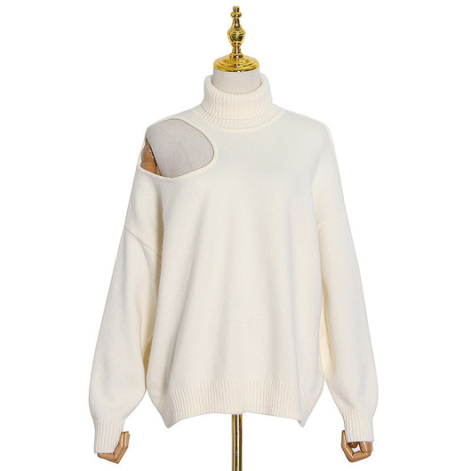 Suéter Suelto Cuello Alto y Hombros Descubiertos para Mujer - Image 3