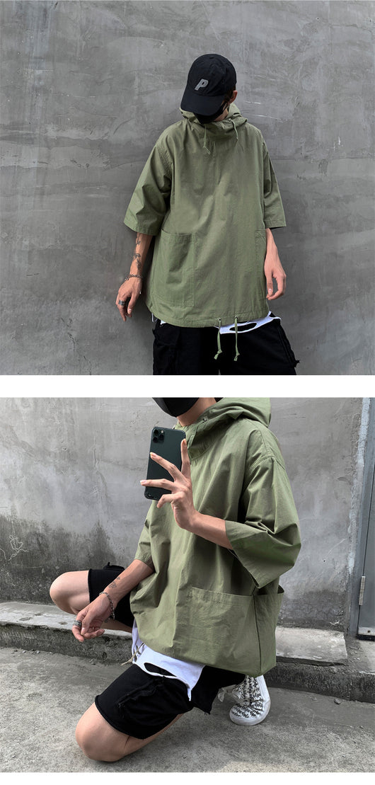 Playera Suelta con Capucha Estilo Hong Kong Manga Media Hombre - Image 6
