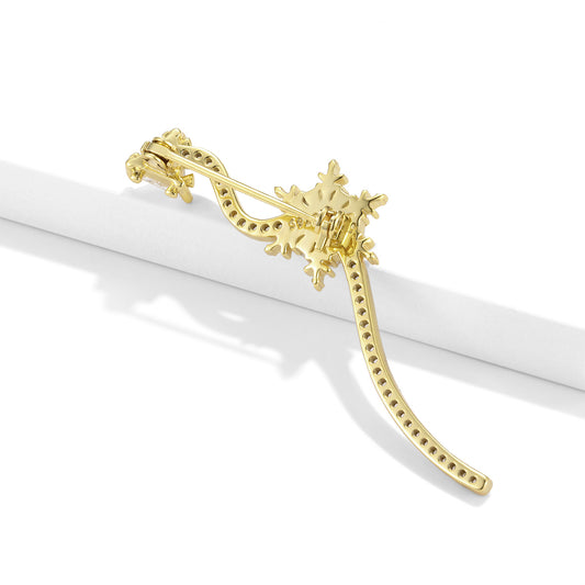 Broche Copo de Nieve Navideño Plata Esterlina S925 Chapado en Oro